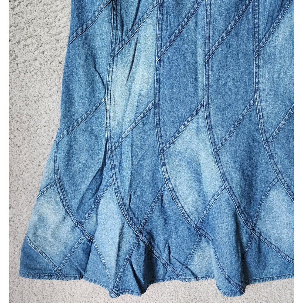 Studio West Patchwork Denim Midi Flare Skirt Elas… - image 3